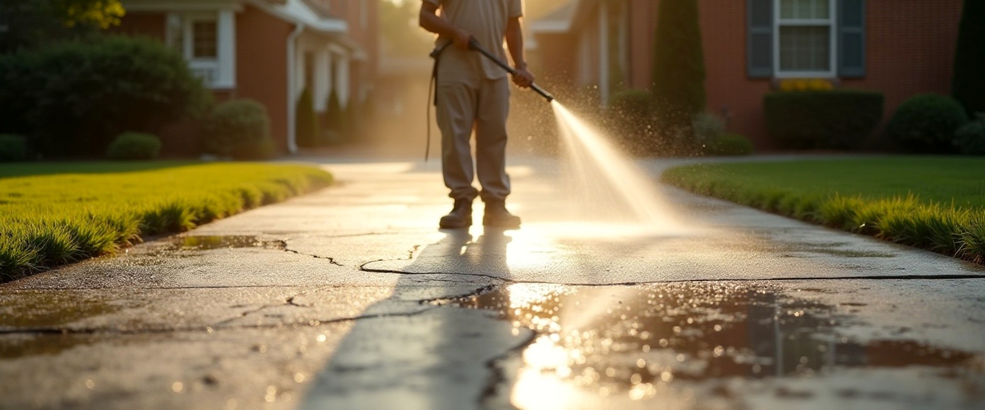 Pressure washing a sidewalk