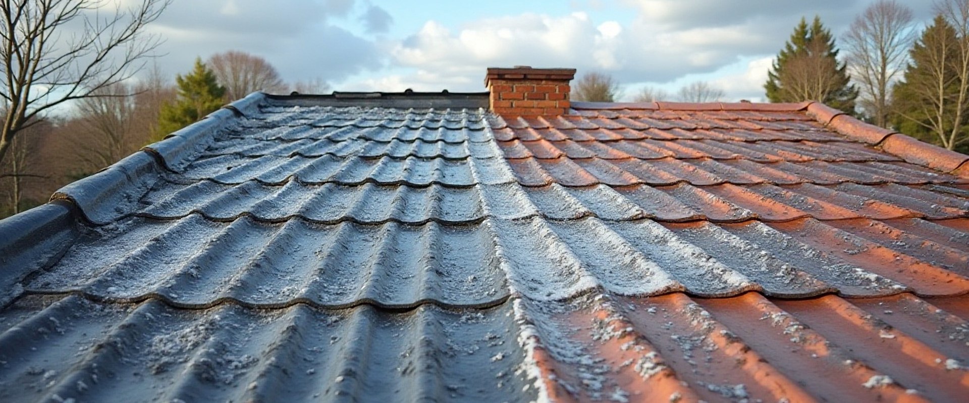 Roof half cleaned and half streaked